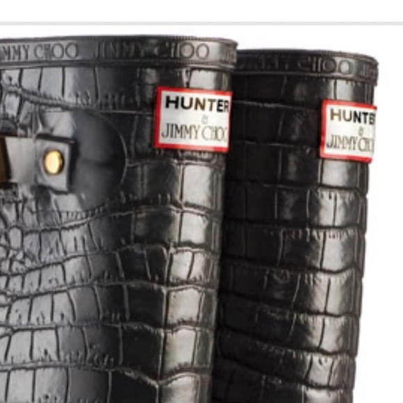 Hunter x Jimmy Choo Croc-Embossed Tall Rain Boots | Black - Picture 2 of 2